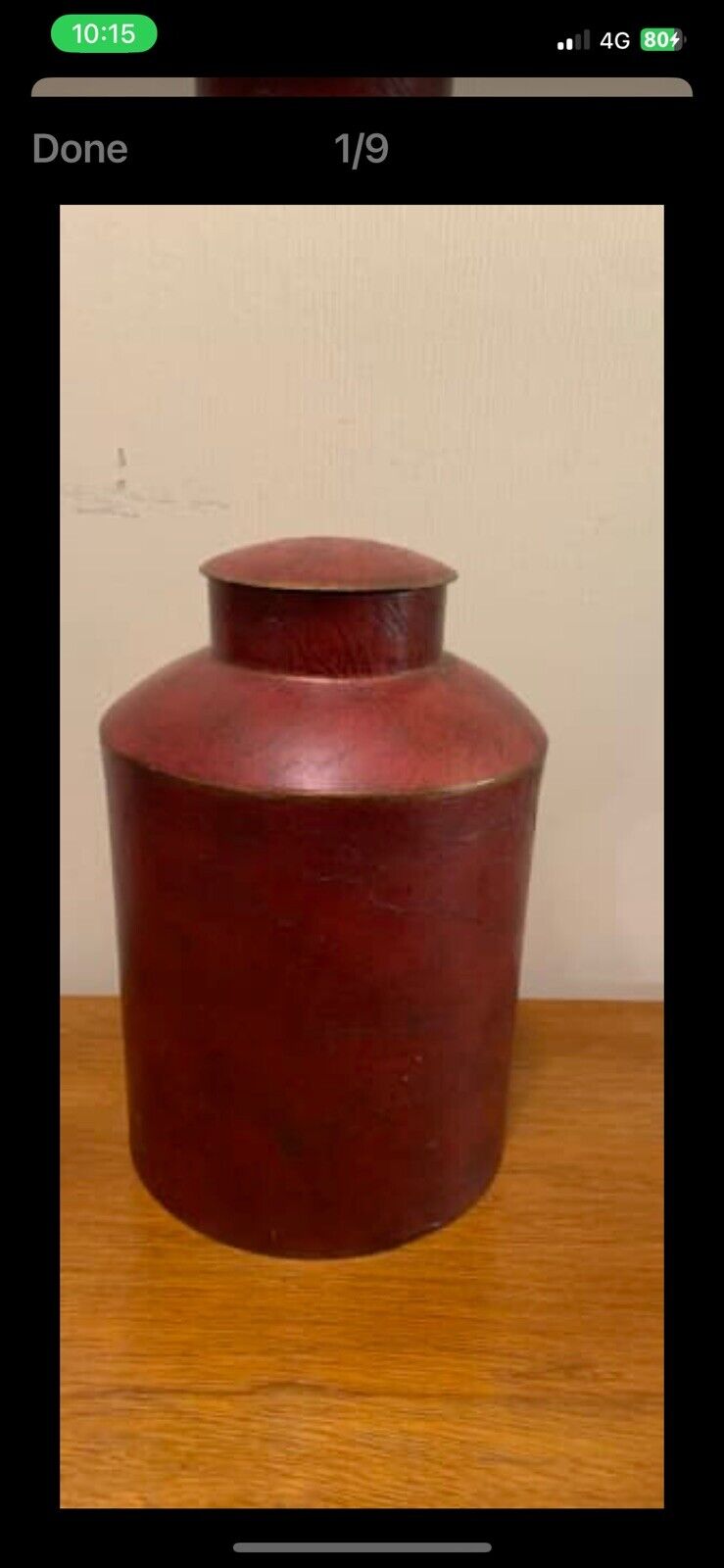 HORTON Provincial 27cm Metal urn canister w lid XI rustic red and old gold paint