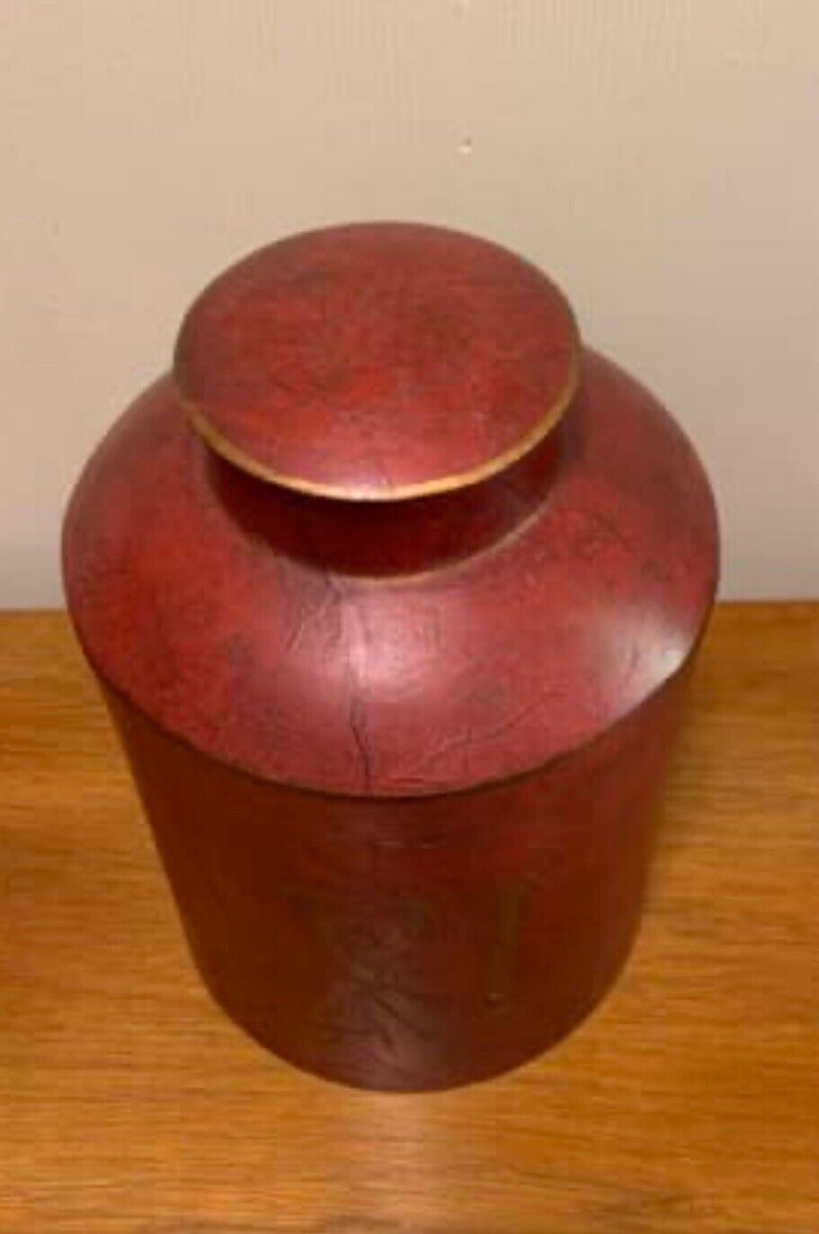 HORTON Provincial 27cm Metal urn canister w lid XI rustic red and old gold paint