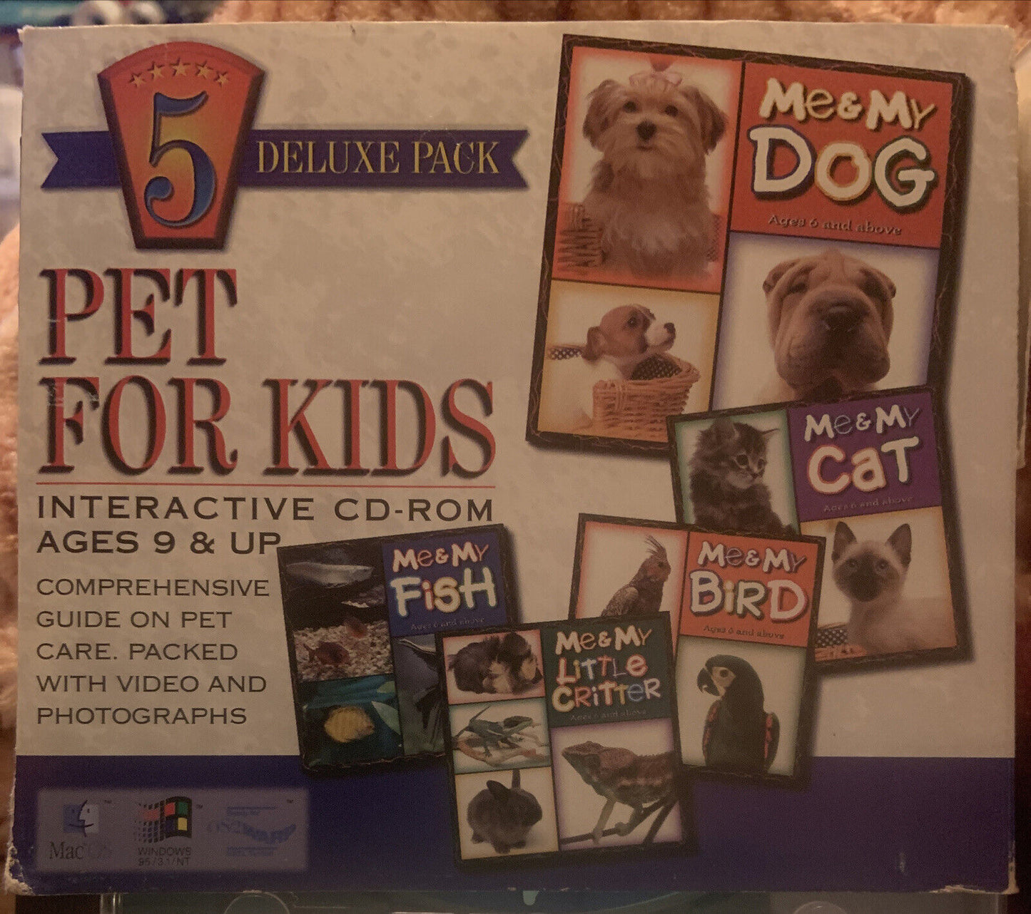 PC CD Rom PET FOR KIDS 5 Disc In Case W Slip Me & My Dog Cat Bird Fish Critter