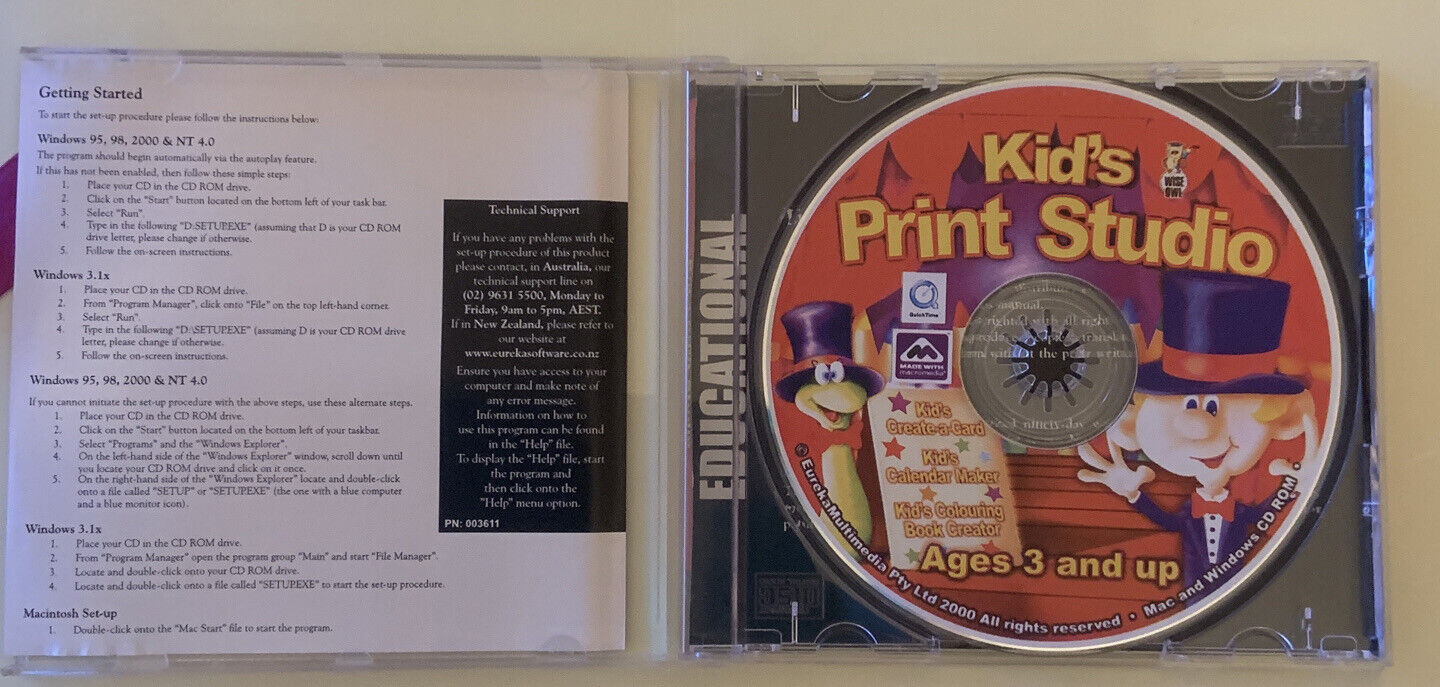 PC CD Rom KIDS PRINT STUDIO Eureka Multimedia Card Calendar Book QuickStart Book