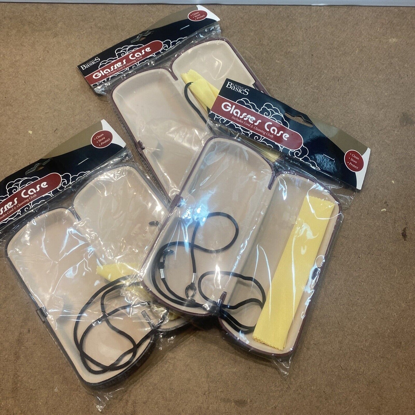 Set Of 3 Portable Eye Glasses Hard Case Spectacle Cord & Cleaning Cloth NEW