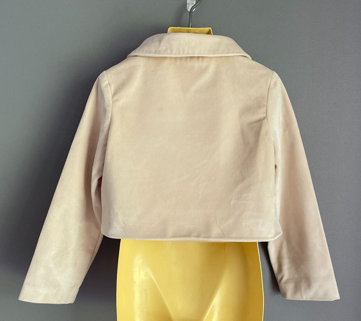 Girls Velour Jacket Collar Teddy Bear Bow Heart Appliques Beige Long Sleeves 5 6