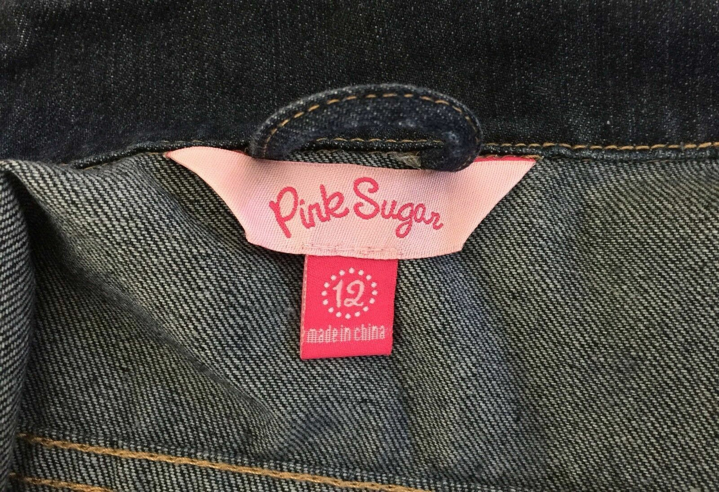 Tween Girl Size 12 PINK SUGAR Denim Jacket Crop Sleeveless Blue w Stud Trim NEW