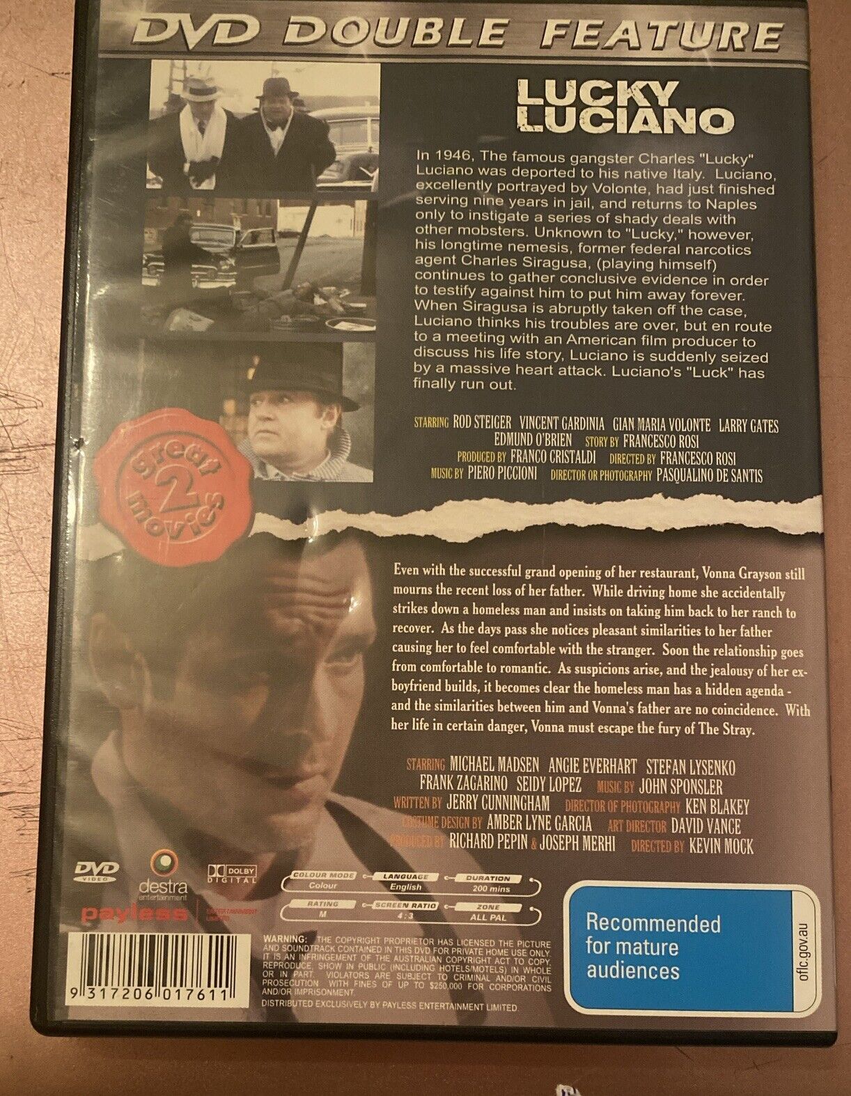 DVD Lucky Luciano + The Stray DOUBLE FEATURE Gangster Crime Mafia Michael Madsen