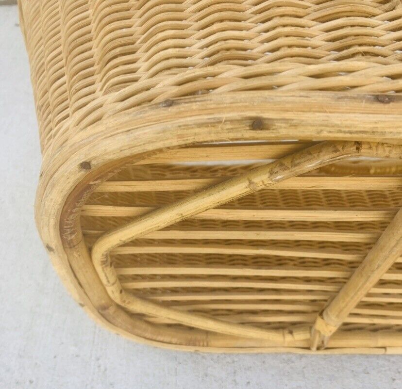 1970's Natural Wicker MOSES BABY BASKET Carry Handles Bamboo Cane Rattan