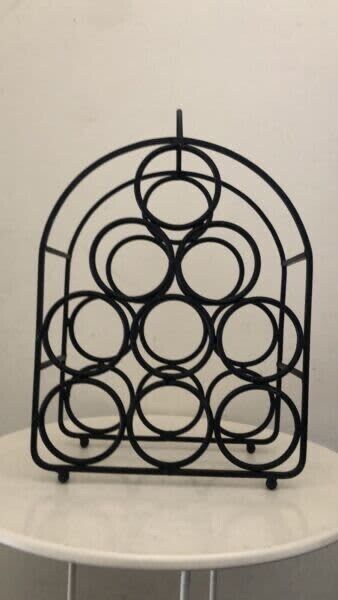 1980's Black WINE RACK Wrought Iton 9 bottles WineRack Handle Floor Bench Mobile