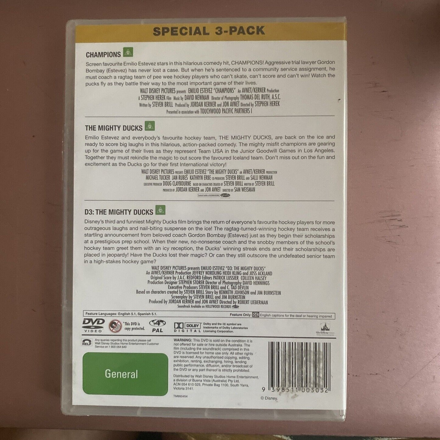 3 Disc Set DVD THE MIGHTY DUCKS 1 2 & 3 Trilogy Ice Hockey Estevez Unsealed