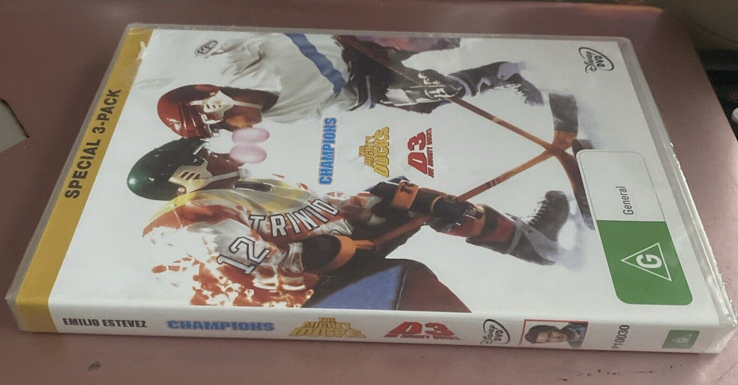 3 Disc Set DVD THE MIGHTY DUCKS 1 2 & 3 Trilogy Ice Hockey Estevez Unsealed