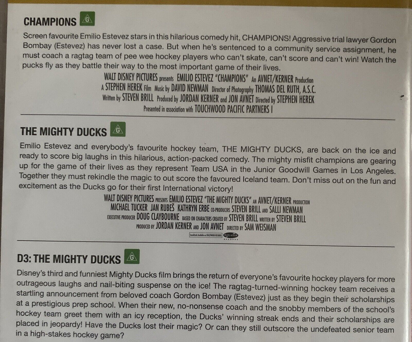 3 Disc Set DVD THE MIGHTY DUCKS 1 2 & 3 Trilogy Ice Hockey Estevez Unsealed