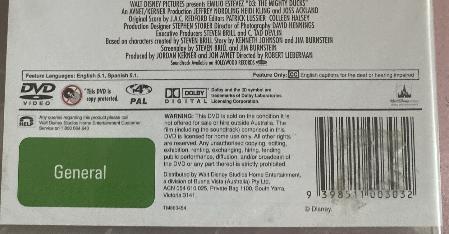 3 Disc Set DVD THE MIGHTY DUCKS 1 2 & 3 Trilogy Ice Hockey Estevez Unsealed