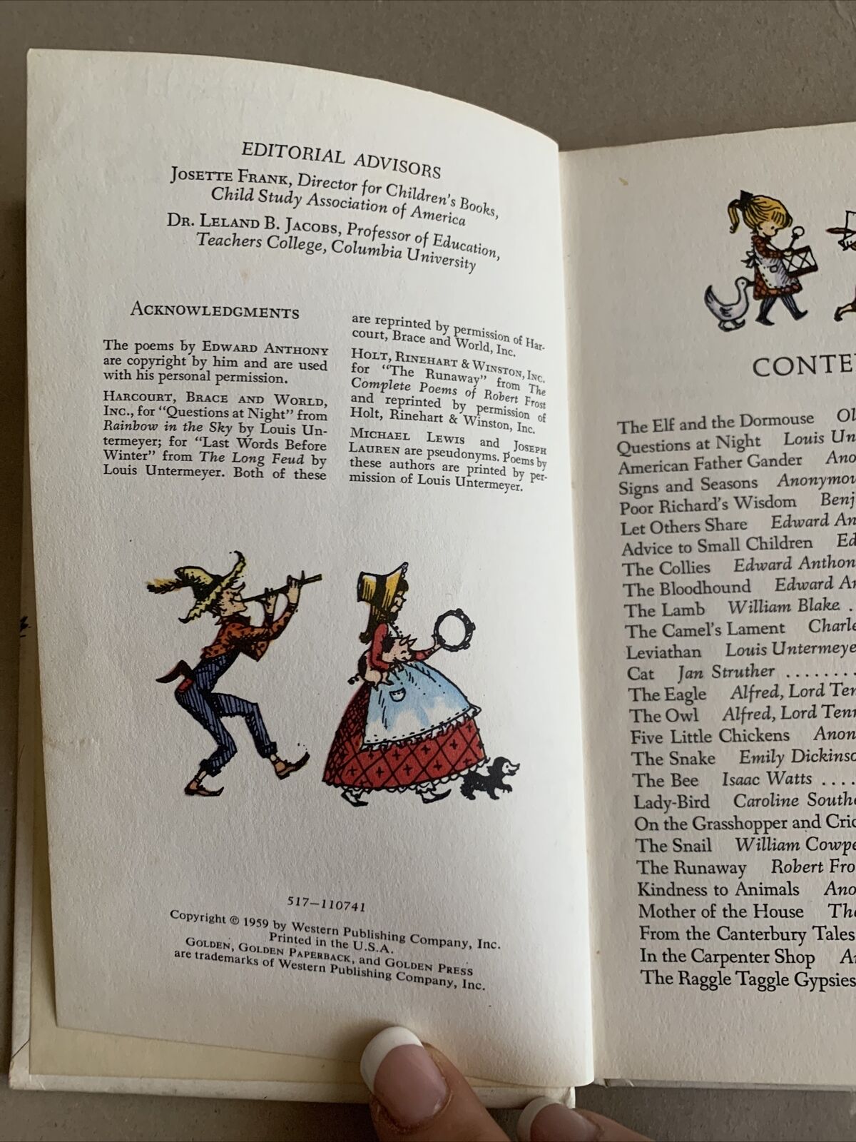 HC Book 1959 USA MORE POEMS By Louis Untermeyer Illustrated By Anglund Vtg Small