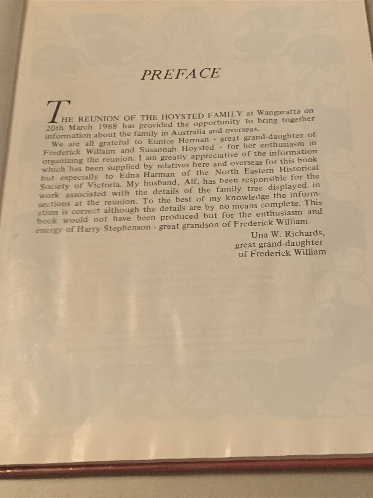 HC Book The HOYSTED FAMILY Kildare Una W Richards Family Reunion Committee 1988