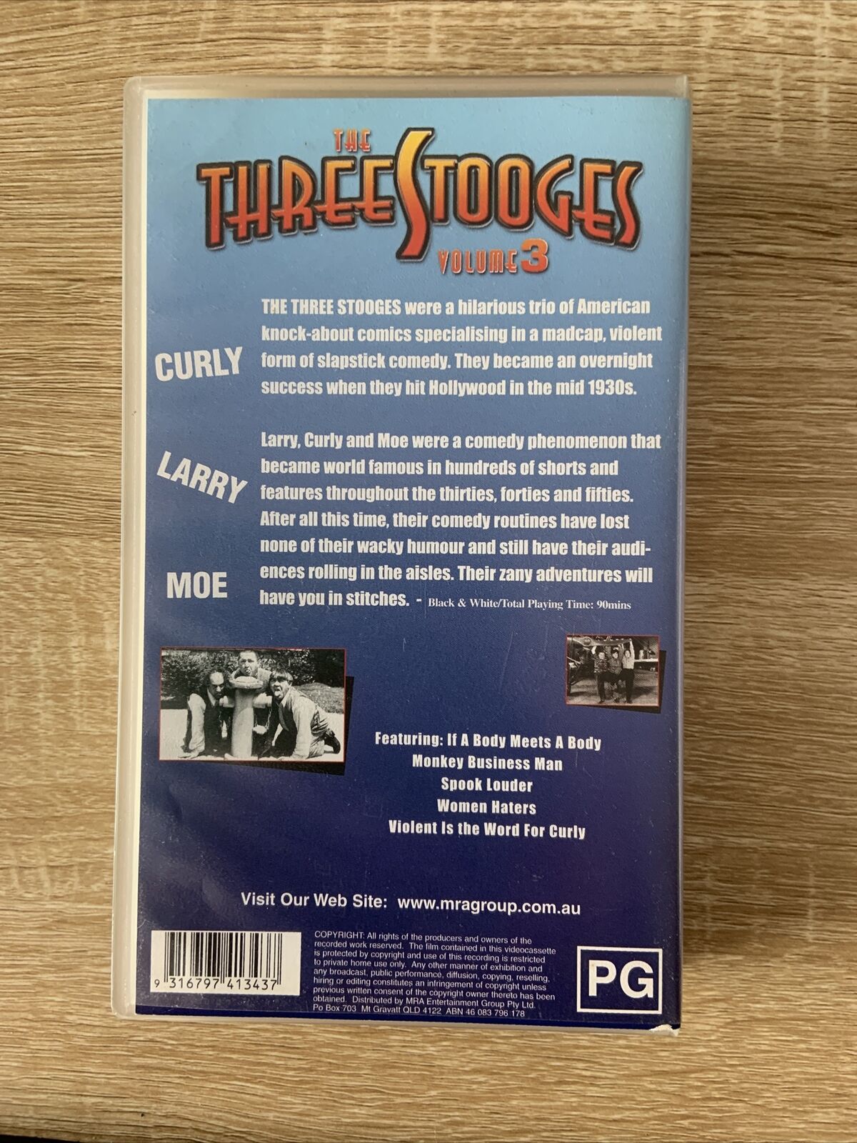 VHS THE THREE STOOGES Volume 3 5 Episodes 90 Min Larry Curly Moe Video Tape