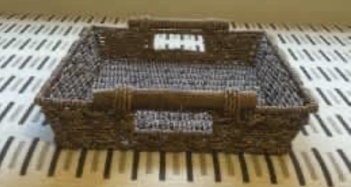 HandWoven 30x40cm Sisal Jute Twine Basket Serving Tray w Wooden Handles AE164