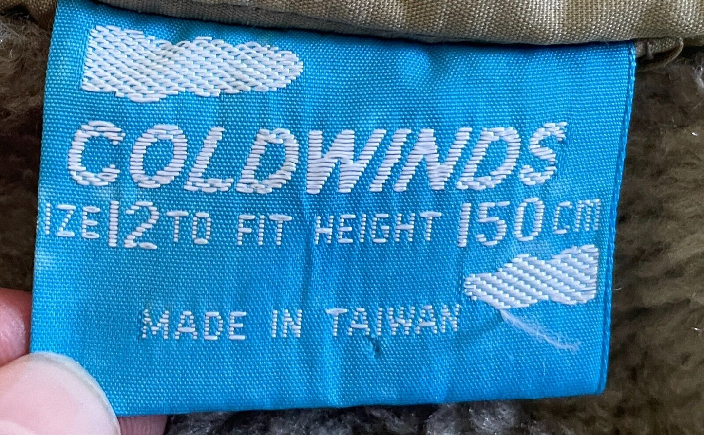 COLDWINDS Boys Jacket Parka Anorak Khaki Sherpa Lined Size 12 Warm Hoody 1970'S