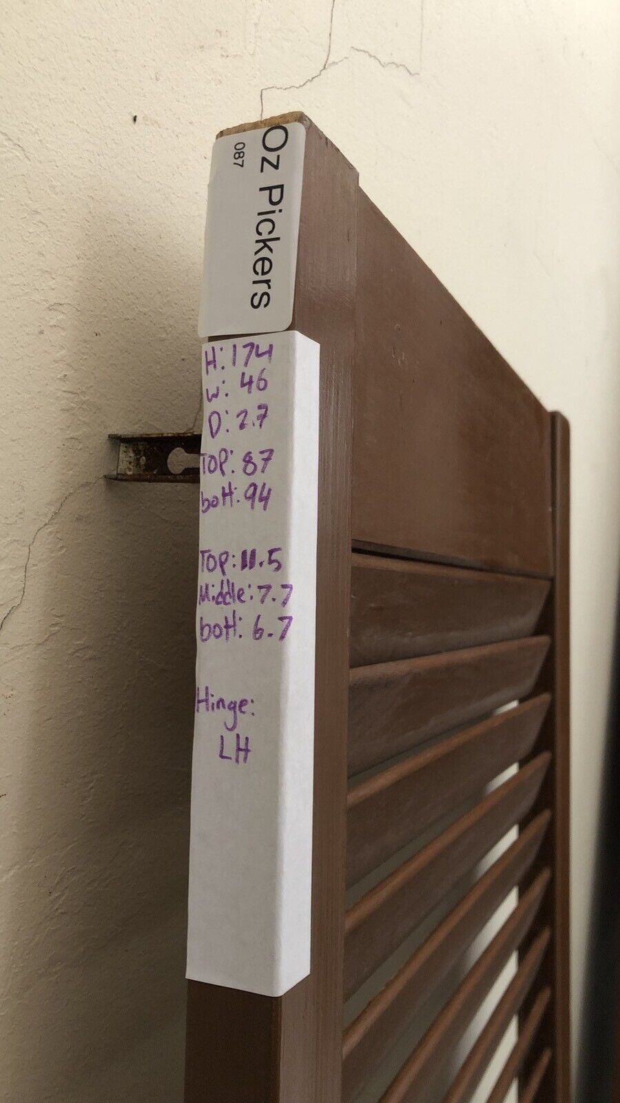 1 x Rustic Louvre Cupboard Door 174 x 46cm Timber Open Vent Hardware Louvres A87