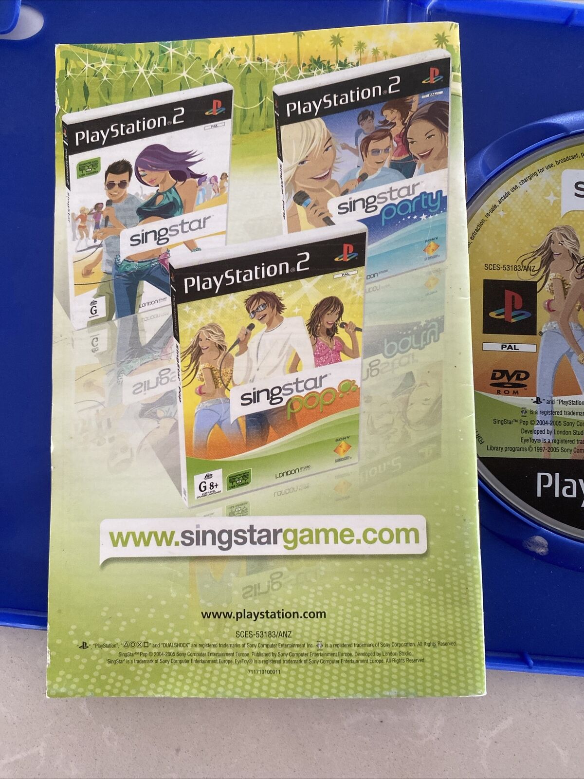 Playstation 2 Singstar POP PS2 Sony Game + Manual Blue Case 2005 G 8+ Clean Disc