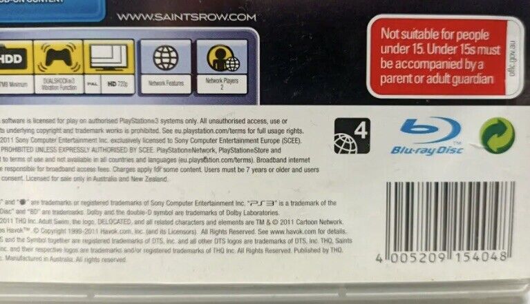 Playstation 3Sony SAINTS ROW The Third Action PS3 Violence + Manual Game