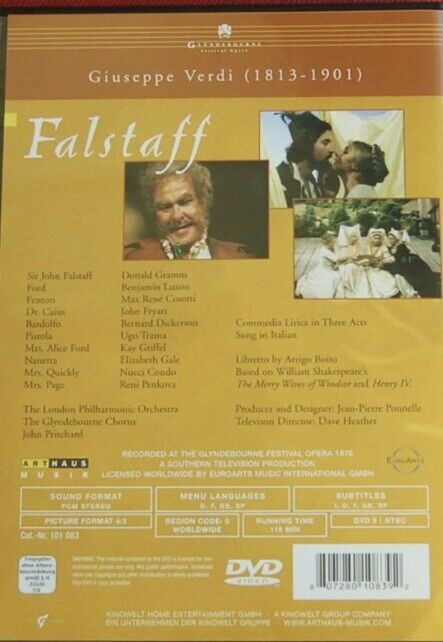 DVD Guisseppe Verd FALSTAFF Opera in Italian Music 1976 Like New
