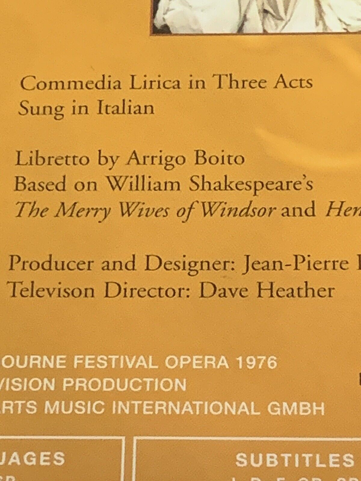 DVD Guisseppe Verd FALSTAFF Opera in Italian Music 1976 Like New
