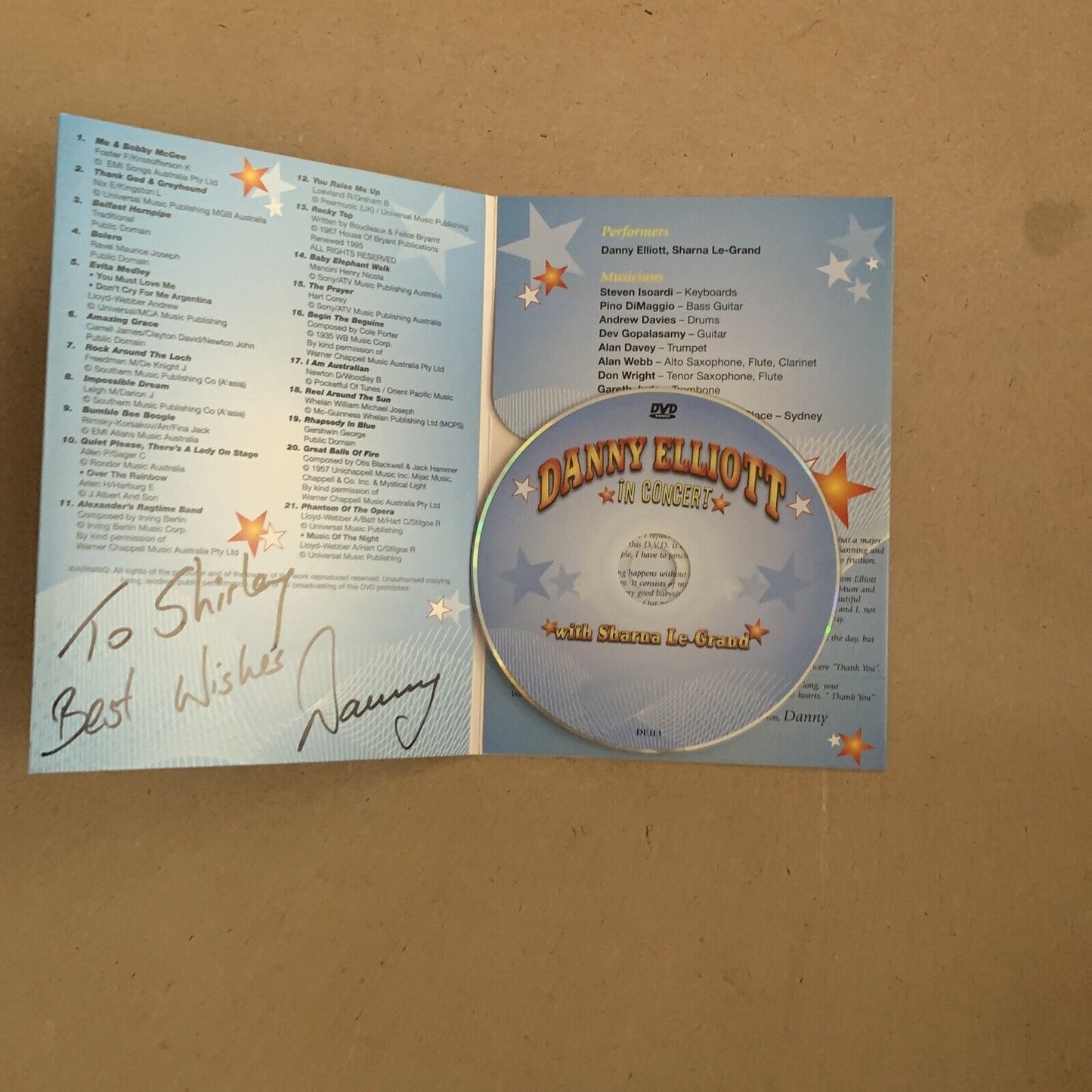 DVD DANNY ELLIOTT In Concert w SHARNA LE-GRAND Signed To Shirley 21 Tracks NEW