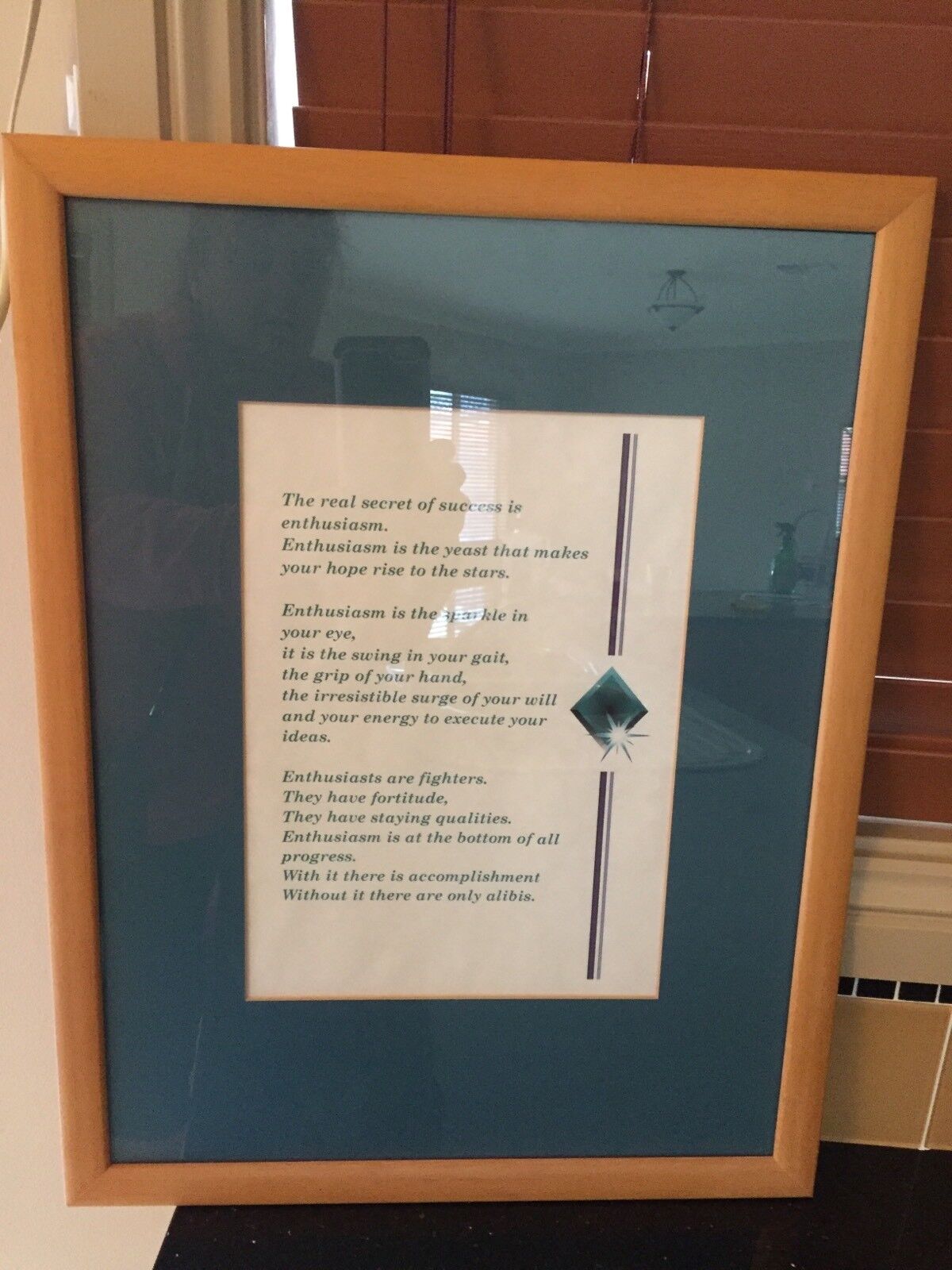 Framed Print " ENTHUSIASM " Motto MOTIVATIONAL Wooden 51cm x 39cm with Glass