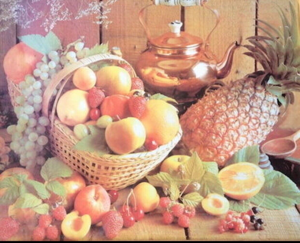 Framed Print FRUIT & VEGETABLES 56 x 46cm RETRO 1970s Restaurant Cafe Kitchen