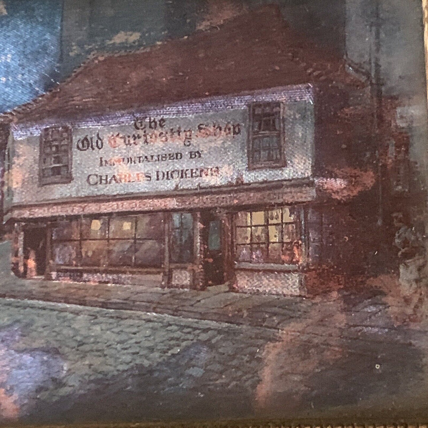Framed Art The OLD CURIOSITY SHOP Foil Dickens London England 14.5x11.5 Vintage