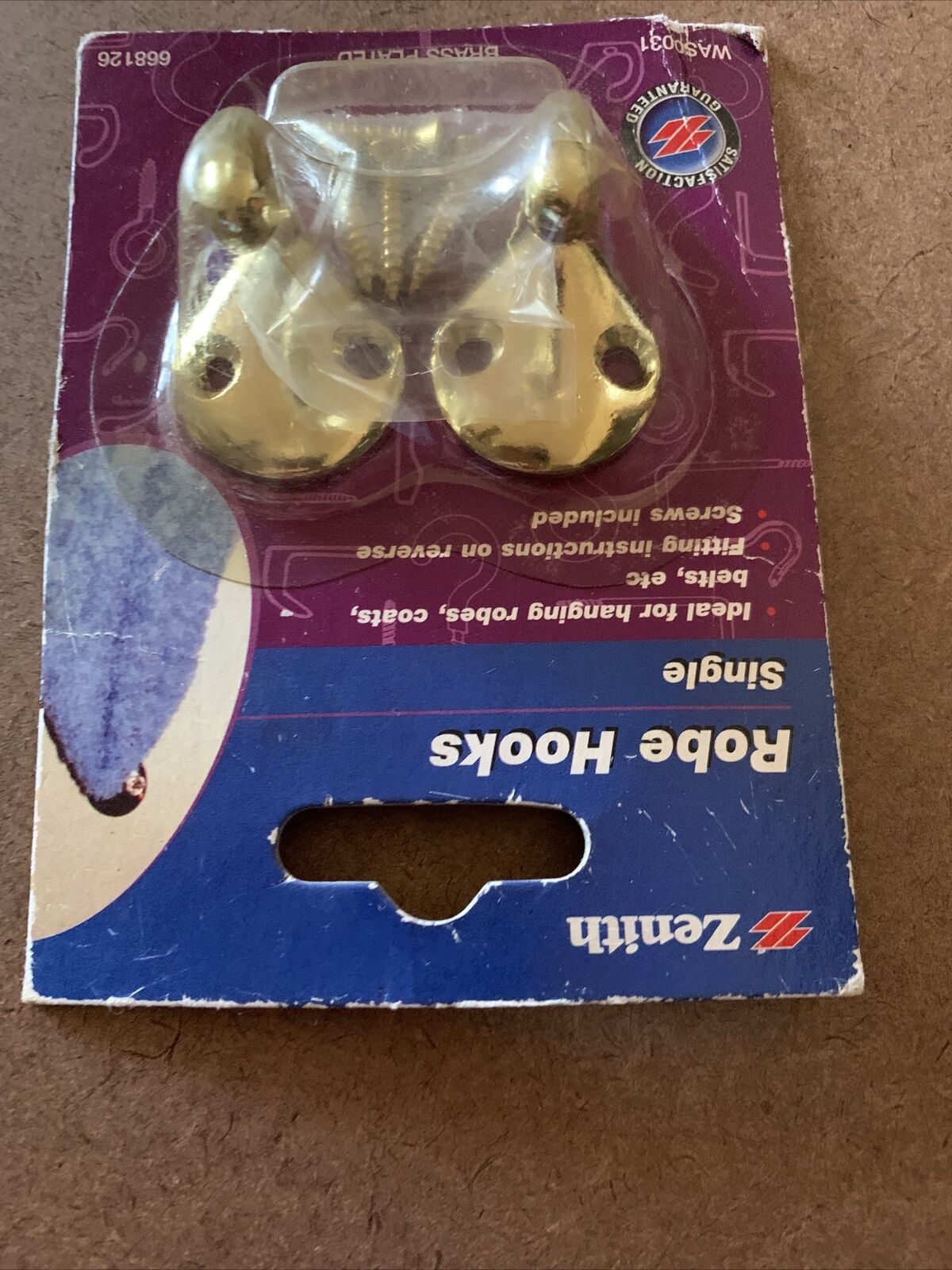 2 Pack Zenith ROBE HOOKS SINGLE Hats Coat Elegant BRASS PLATE GOLD WAS0031 2003