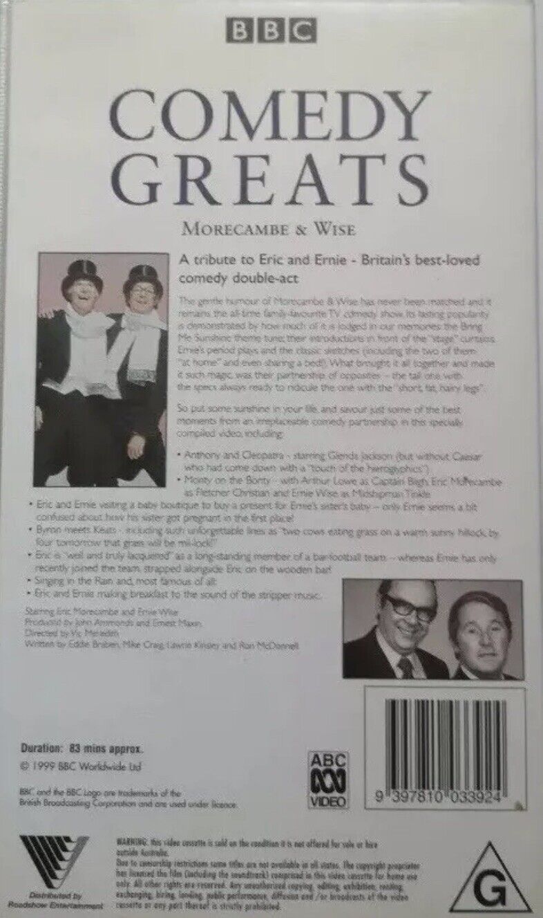 VHS COMEDY GREATS Morecambe & Wise Video Tape English Humour Duo BBC Vintage TV