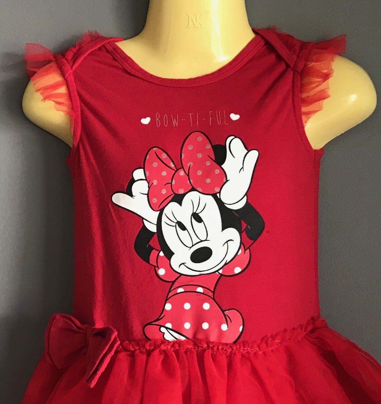 DISNEY BABY Red Minnie Mouse Romper Tulle Skirt Trim Toddler Stretch Girls Sz 2