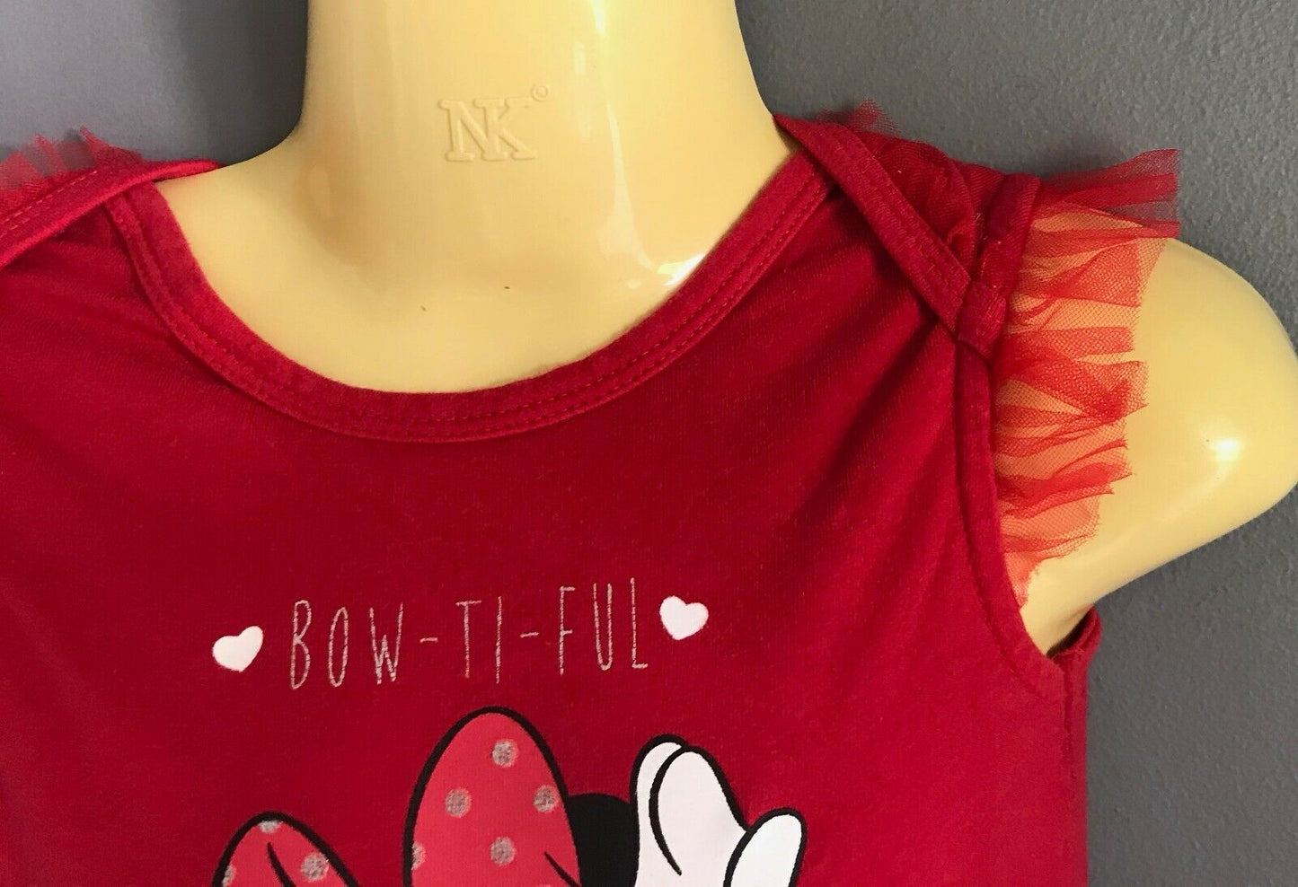 DISNEY BABY Red Minnie Mouse Romper Tulle Skirt Trim Toddler Stretch Girls Sz 2