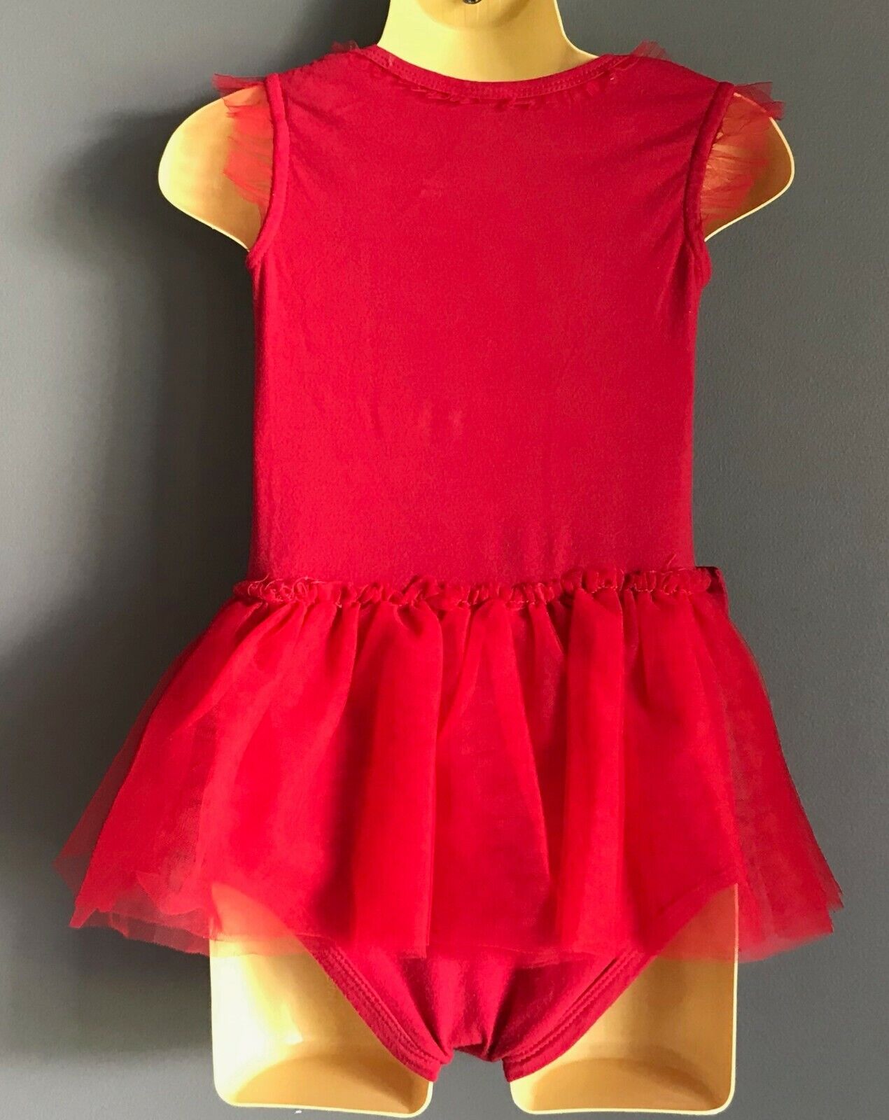 DISNEY BABY Red Minnie Mouse Romper Tulle Skirt Trim Toddler Stretch Girls Sz 2