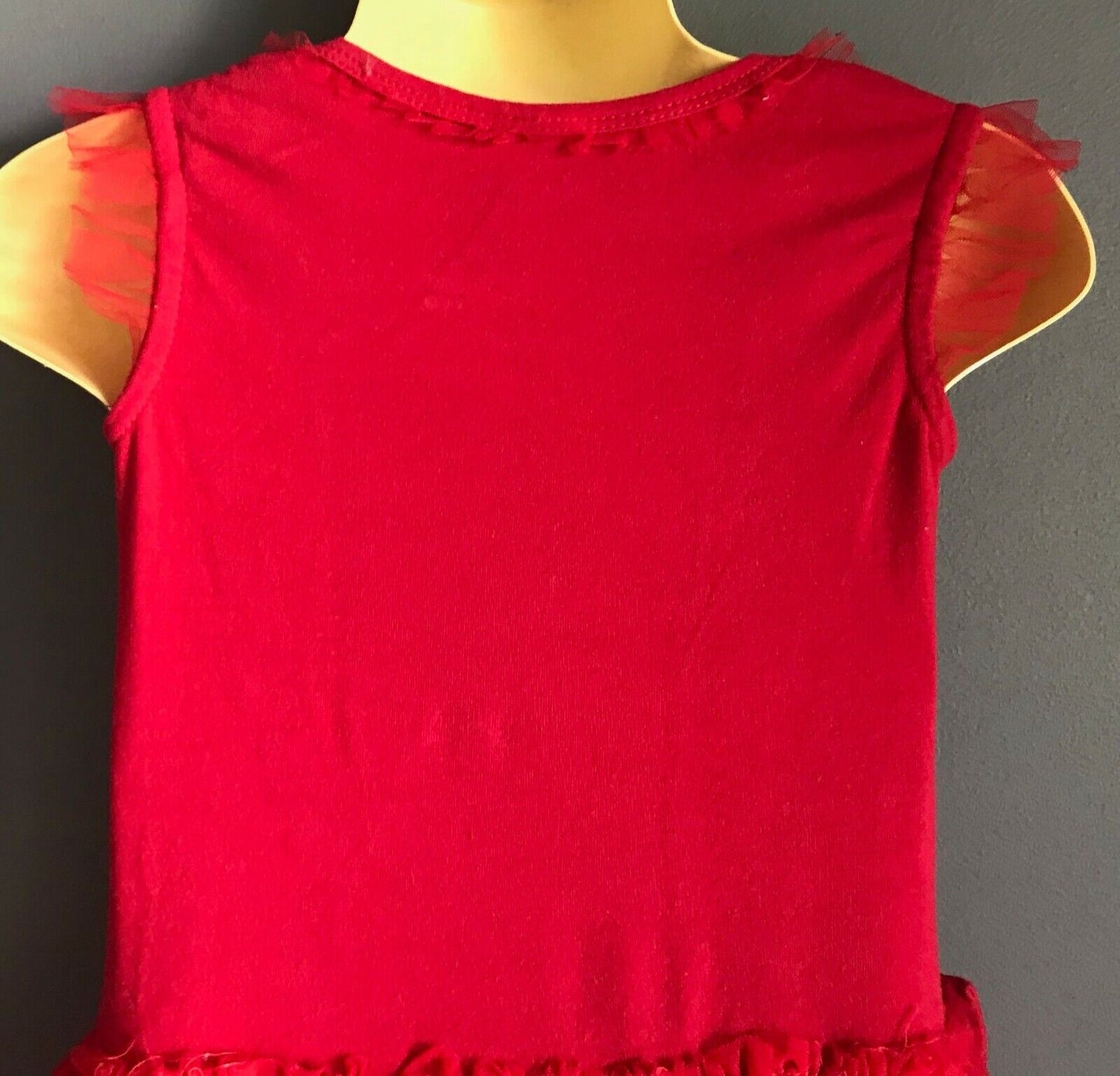 DISNEY BABY Red Minnie Mouse Romper Tulle Skirt Trim Toddler Stretch Girls Sz 2