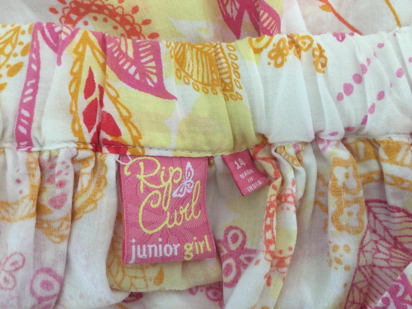 RIP CURL GIRL Skirt Orange Pink Yellow White Floral & Paisley Tween Size 14