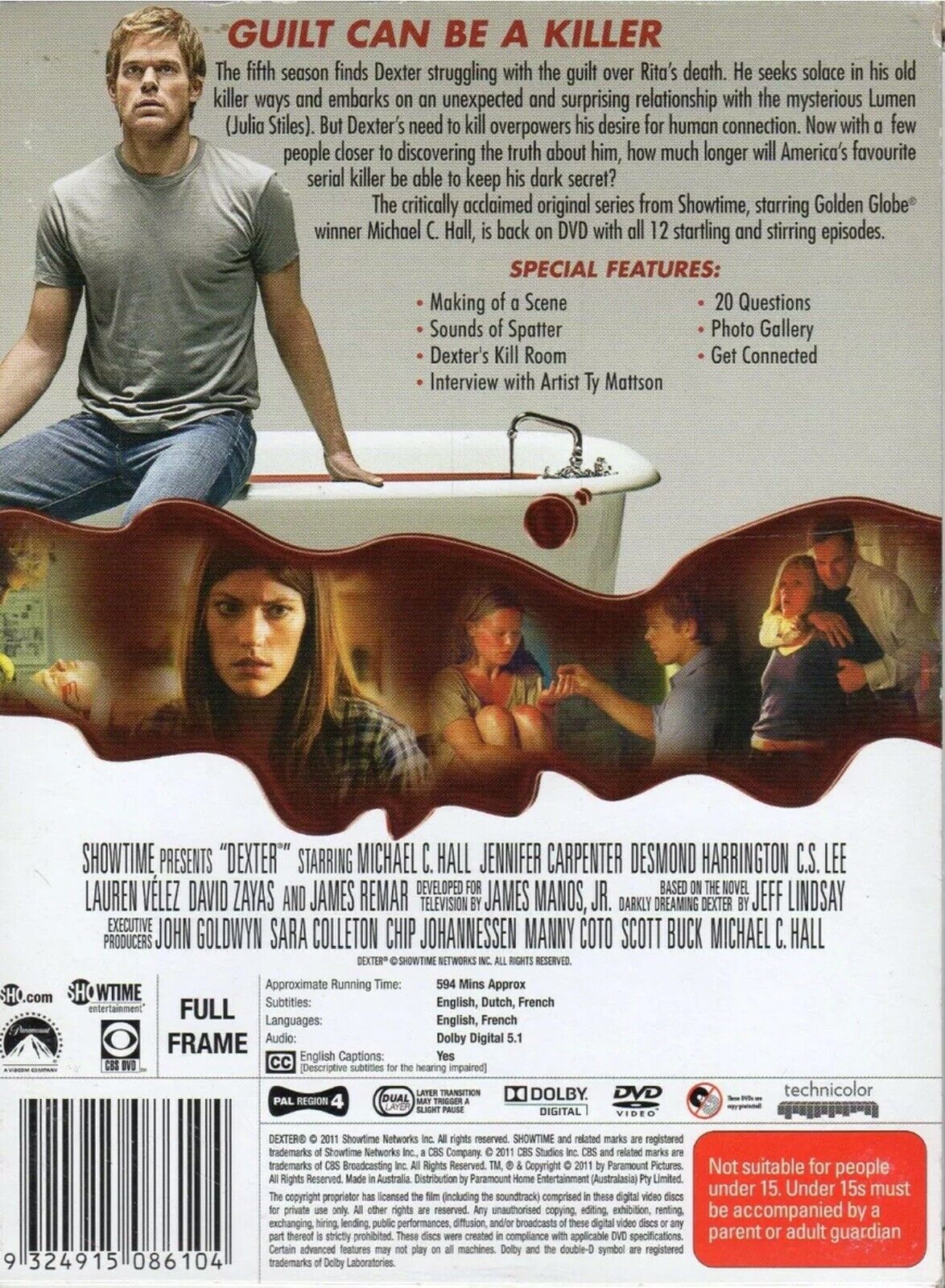 DVD DEXTER The Fifth Season 4 Disc Showtime Special Feature Dark Cult TV Series