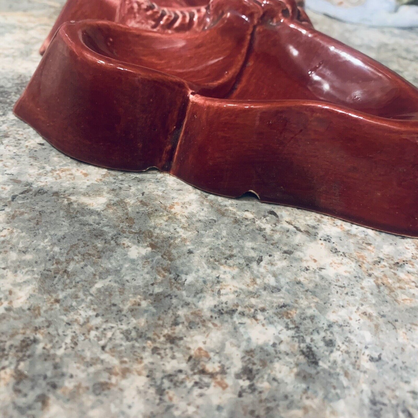 Vintage TRINKET DISH Glazed Ceramic BUTTERFLY Shaped Mould Soap Dish Maroon Red