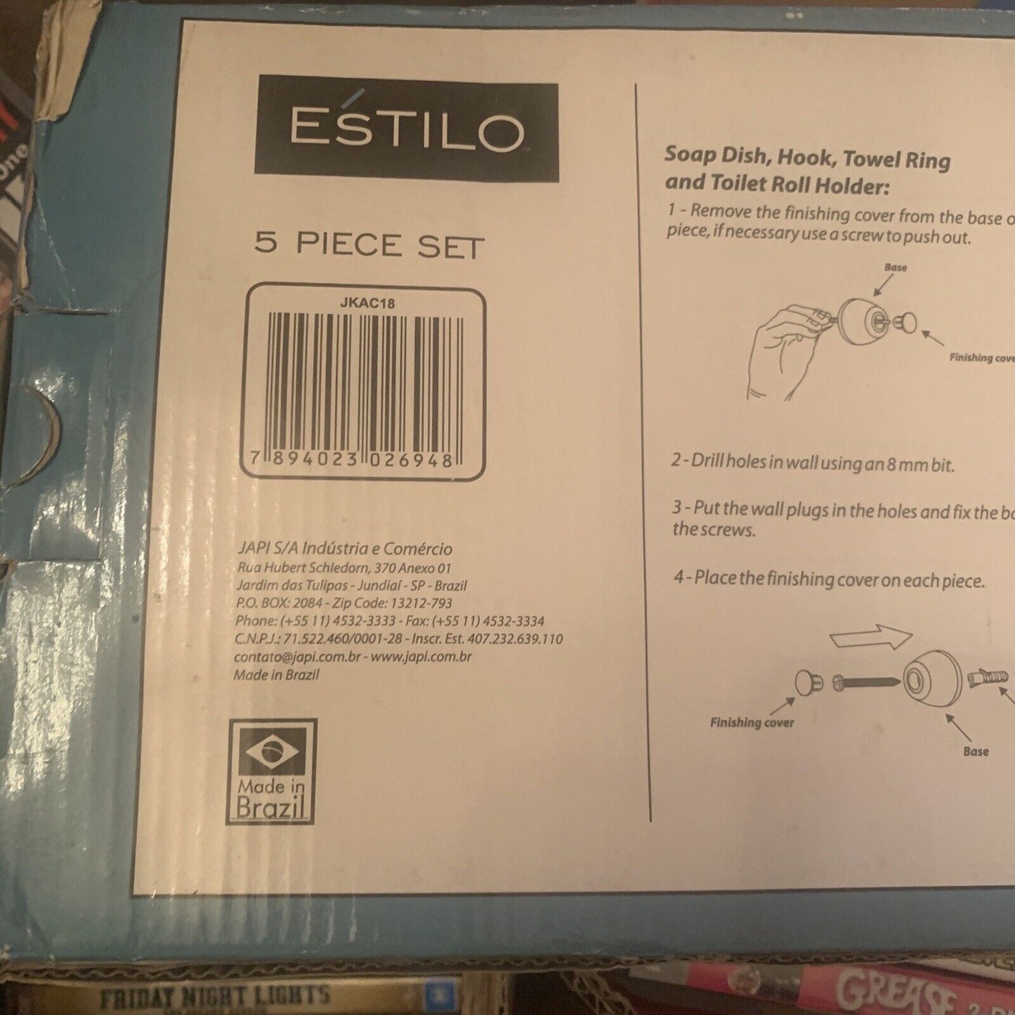 ESTILO Bathroom Accessories 5 Piece Set Roll Holder Robe Hook Towel Rail + NEW