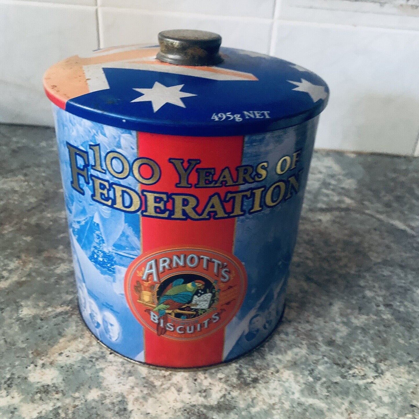 Metal Tin Arnott's Biscuits 100 Years of Federation Tim Tam Mint Slice 2001 Rust