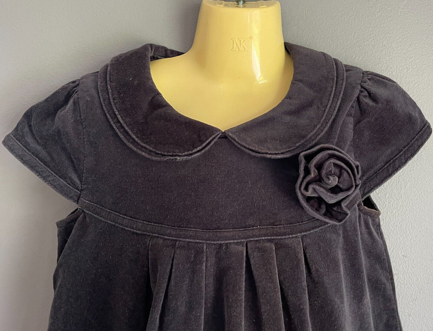Vintage Girls ESPRIT Dress Navy Velour Cap Sleeve Peter Pan Collar Size 6 - 7