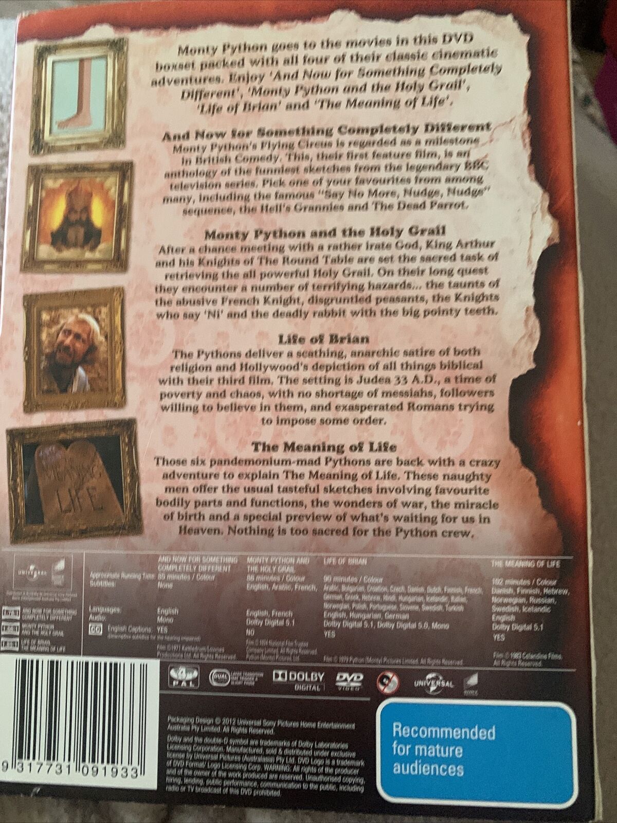 DVD 4 Disc The MONTY PYTHON MOVIES Life Of Brian+Holy Grail+Meaning Of Life+ R4