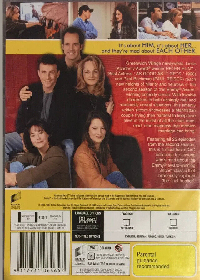 DVD 3 Disc MAD ABOUT YOU Season 2 Paul Reiser Helen Hunt TV Series Comedy
