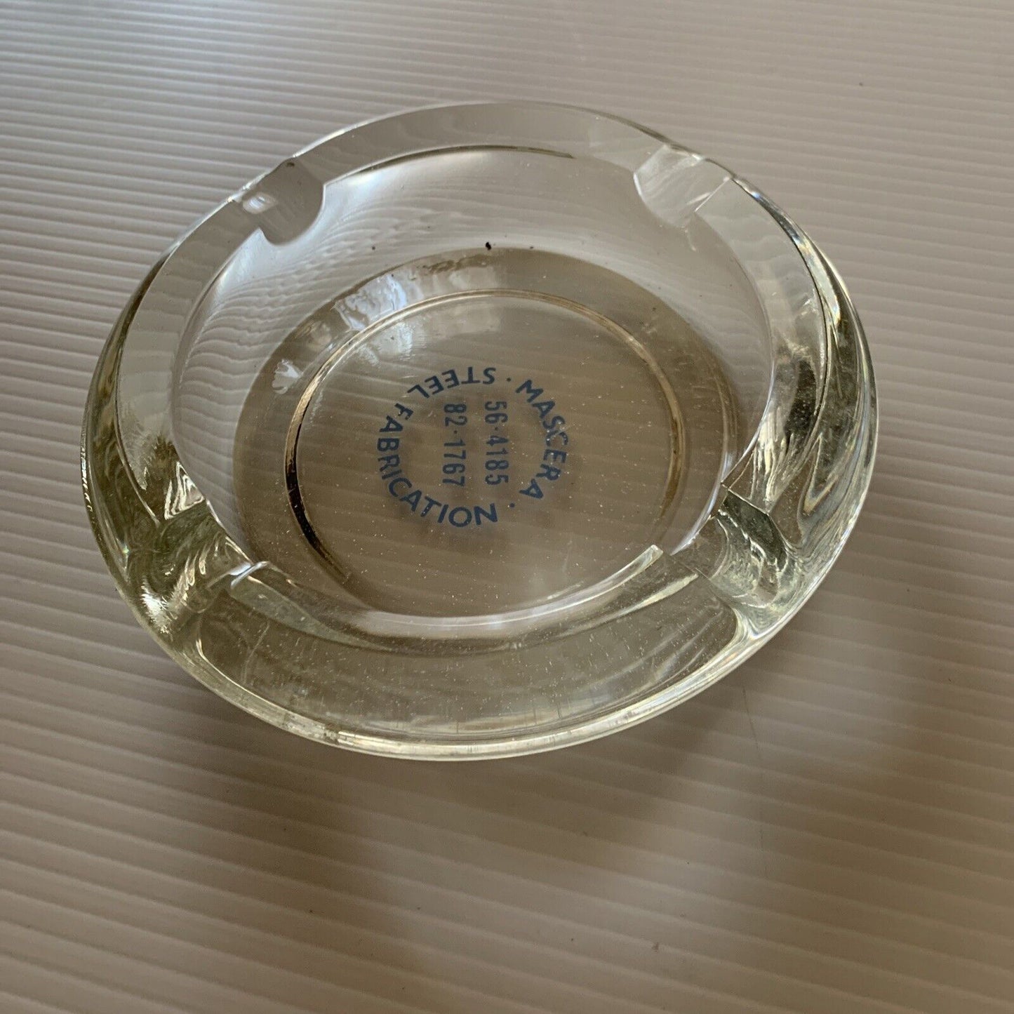 ASHTRAY Thick Round Glass MASCERA STEEL FABRICATION Logo Cigarette Cigar Vintage