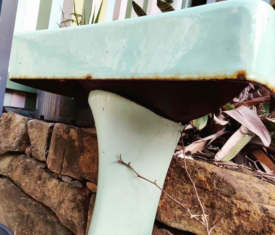 CAST IRON Green Bathroom Basin with Pedestal 2 Piece Freestanding Rustic Garden