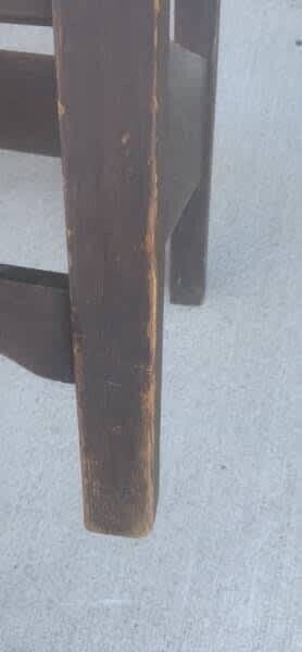 Vintage Colonial Bar Stool 68.5cm Wood Square Spindle Woven Fabric Padded Seat