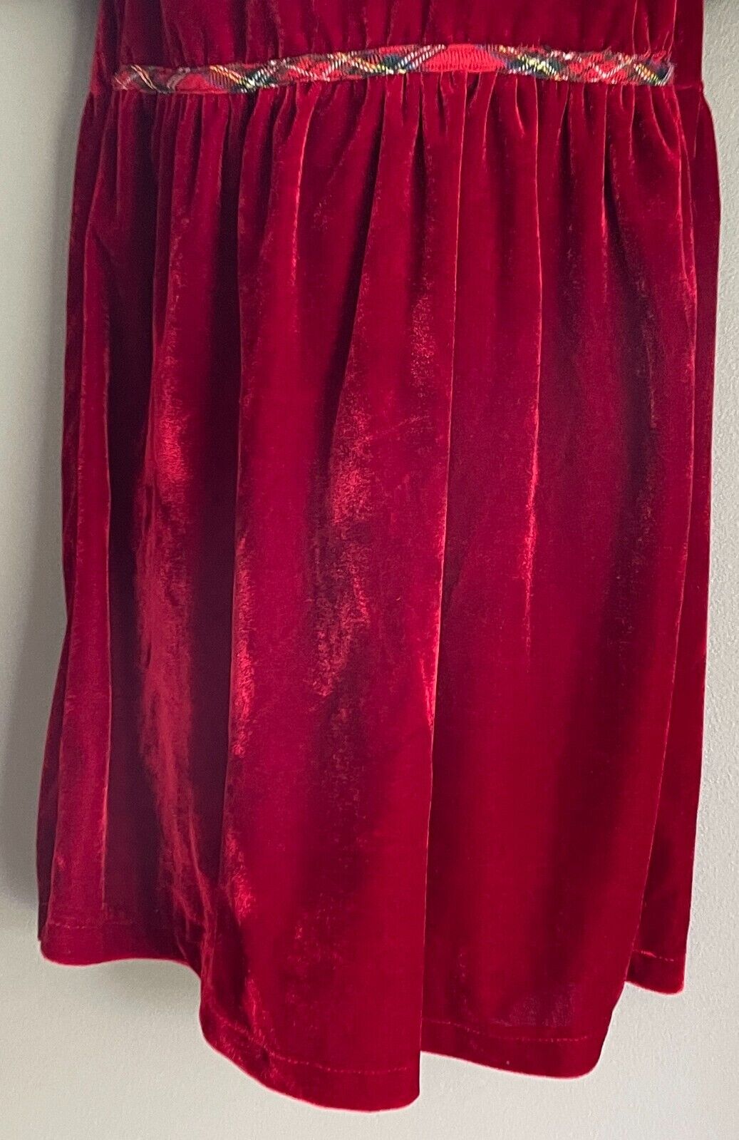 Vintage Girls LONGROAL Deep Red Velour Tartan Trim Peter Pan Collar Sz 5 no tag