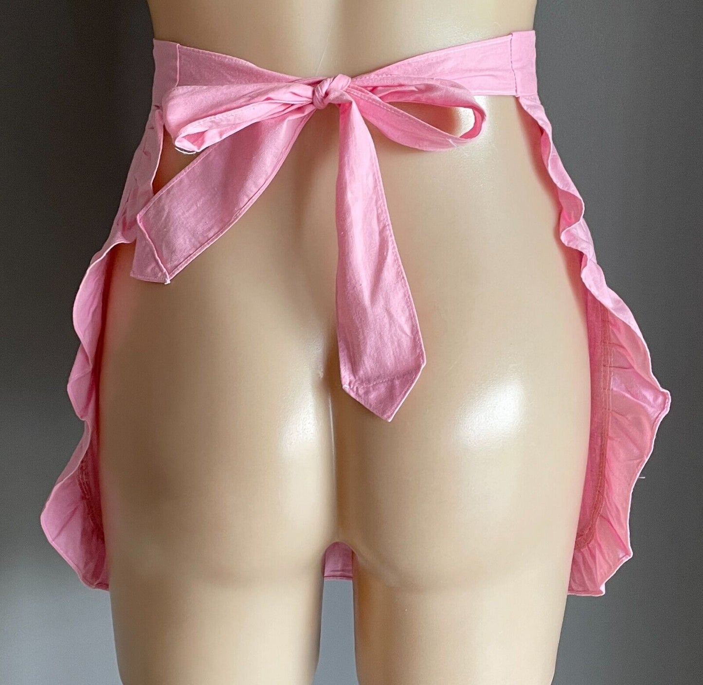 HALF APRON Vintage 1950's Pink Floral Embroidered Ruffle Trim Waist Tie Sz 8 12