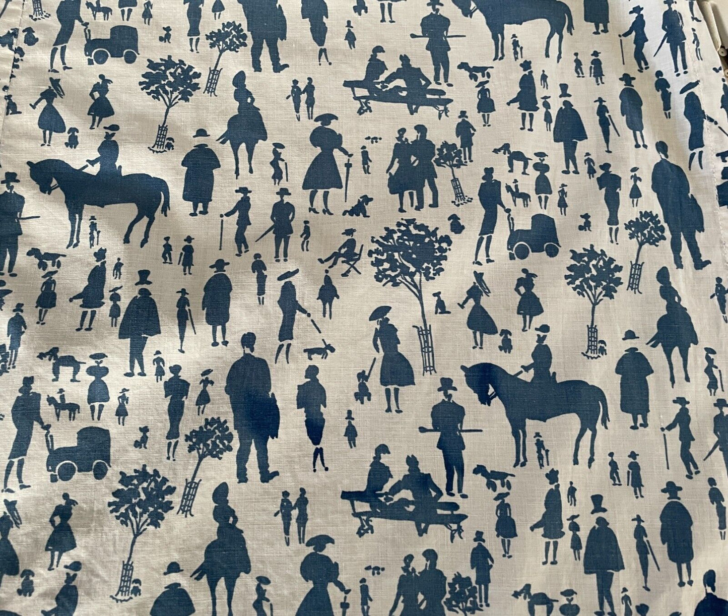 HALF APRON Vintage 1950's White Blue "People" Print Fabric Waist Tie Size 12 14