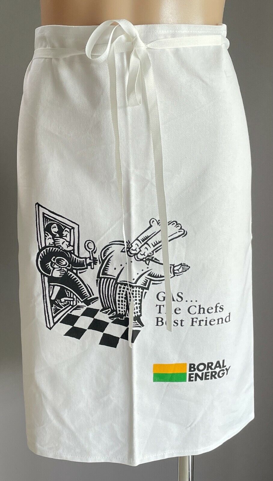 HALF APRON BORAL ENERGY Gas The Chefs Best Friend BBQ White Waist Gift NEW