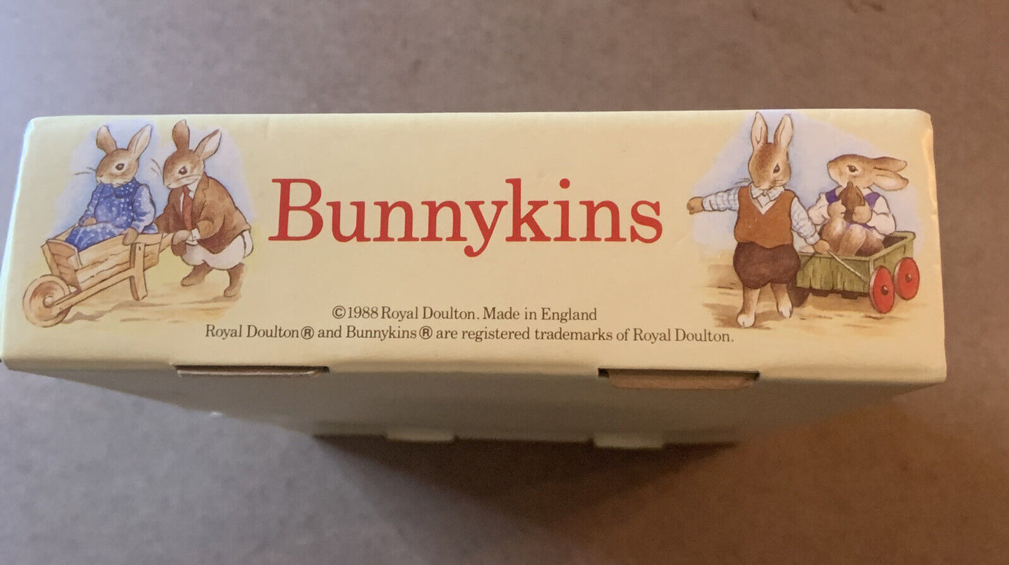 ROYAL DOULTON BUNNYKINS Nursery Set Baby Plate & Spoon Box See Saw 1988 NEW
